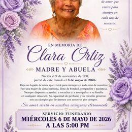 Photo of Clara Rita Ortiz, obituary in Linton